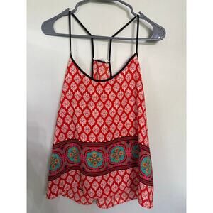 Love Tree Boho Tank Top | Red Print Racerback Cami | Size Small